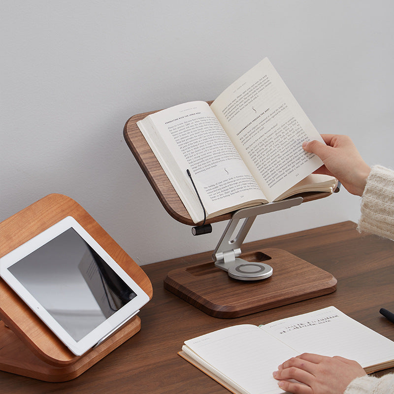 Rotating Lifting Black Walnut Aluminum Alloy Reading Bookshelf Notebook Stand