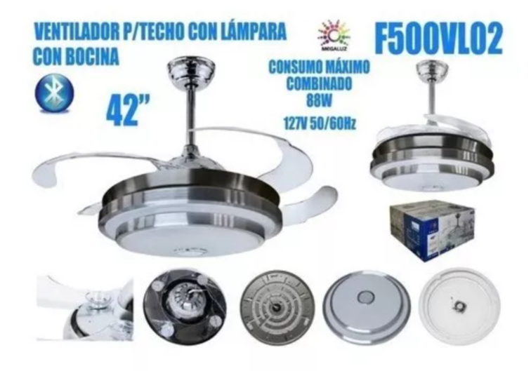 Ventilador de techo Megaluz F500VL02 con 4 aspas de abs, 42" de diámetro 127 V