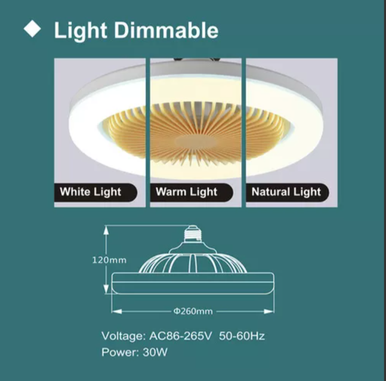 Lámpara De Ventilador Multifunción Foco Led De 30 W