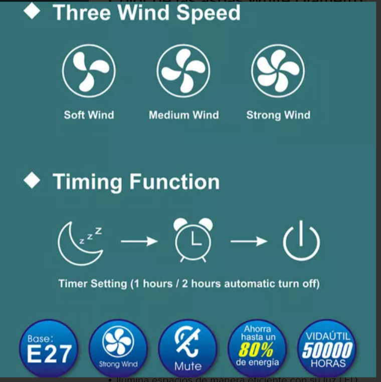 Lámpara De Ventilador Multifunción Foco Led De 30 W