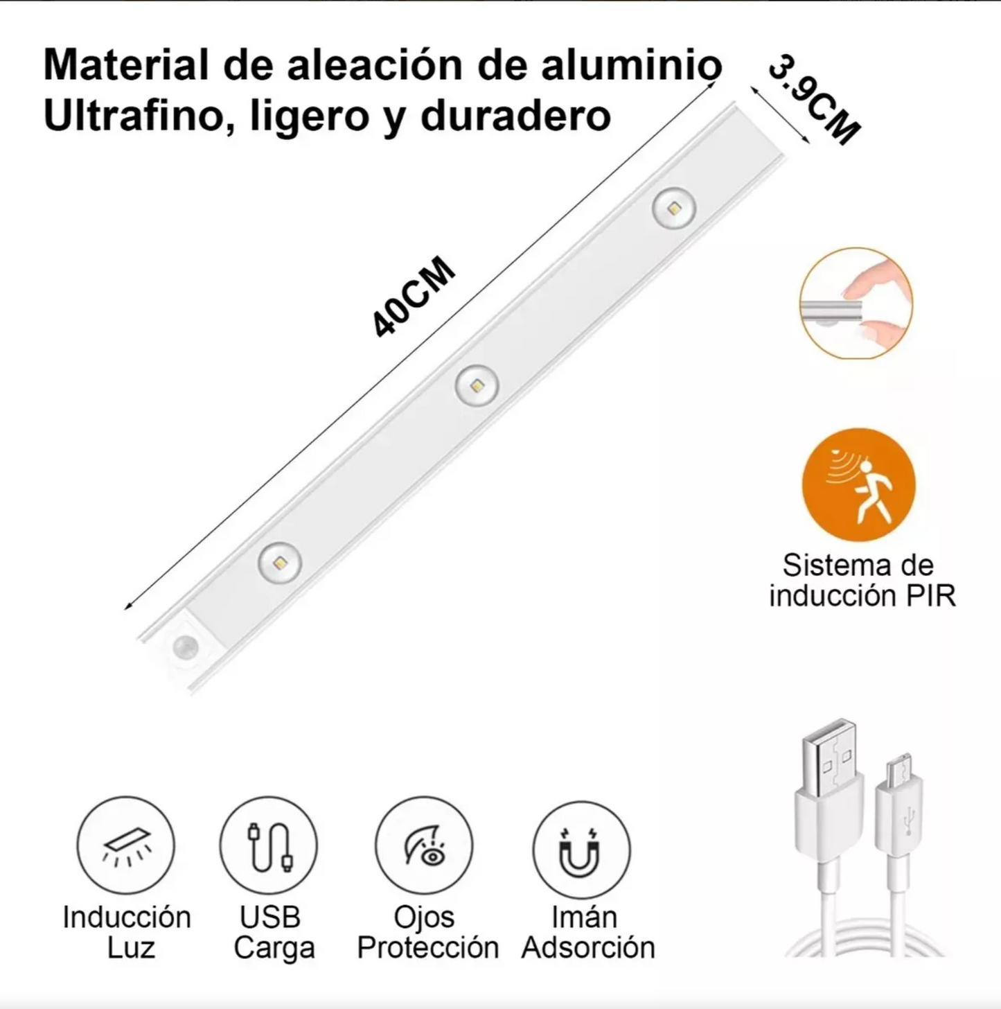 Barra De Luz Led Inteligente Con Sensor De Cuerpo Humano40cm