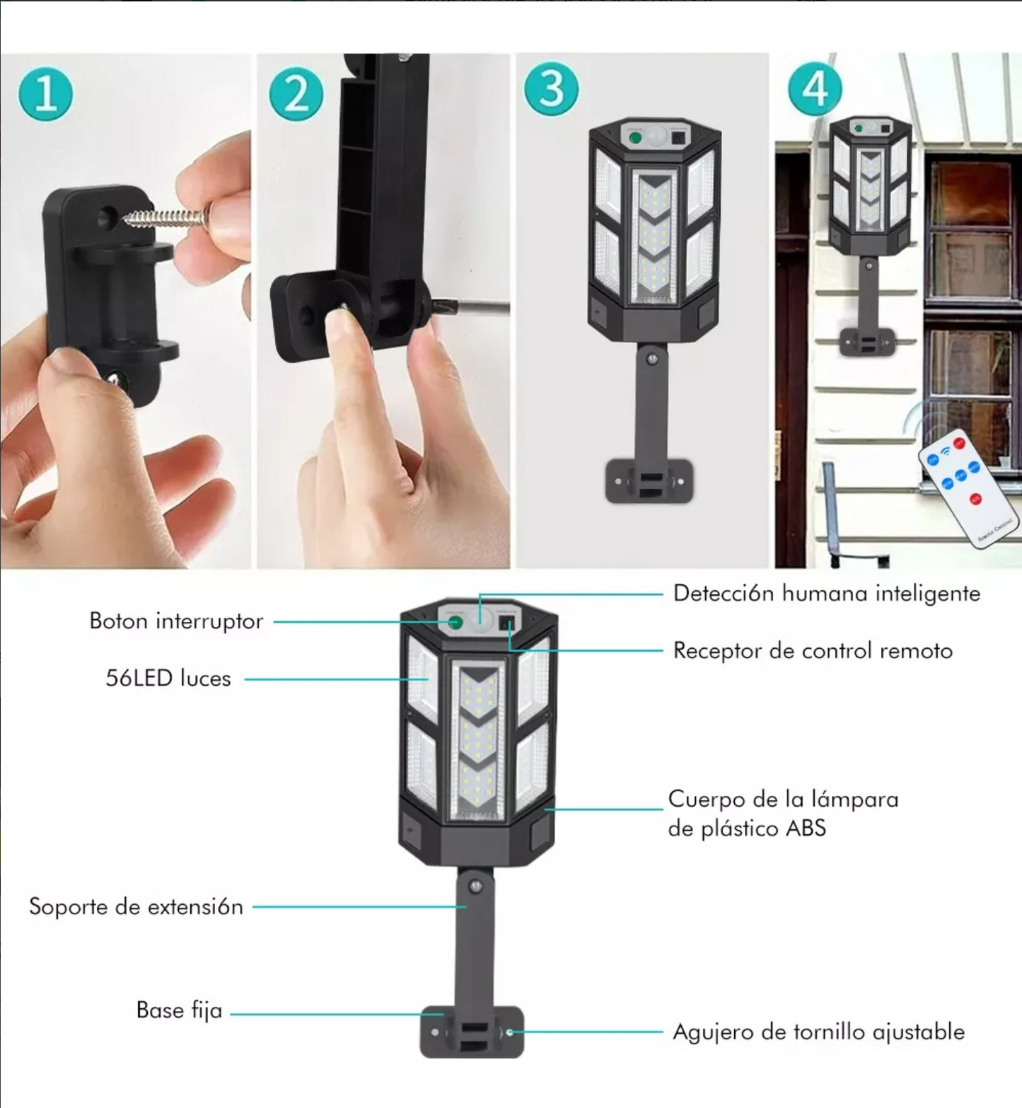 Lámpara luz de pared solar led Lumoku Aplique solar exterior 110V