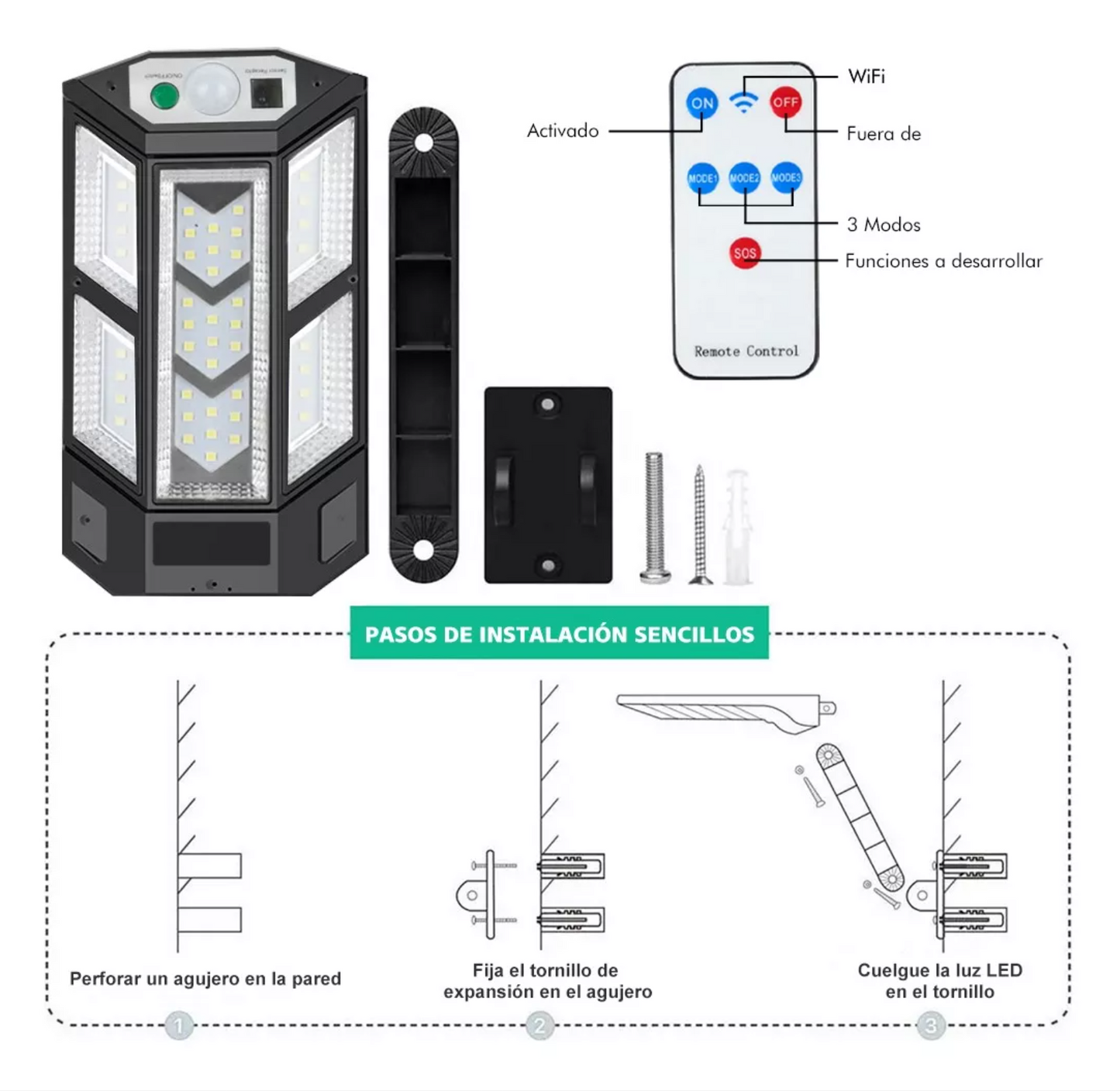 Lámpara luz de pared solar led Lumoku Aplique solar exterior 110V