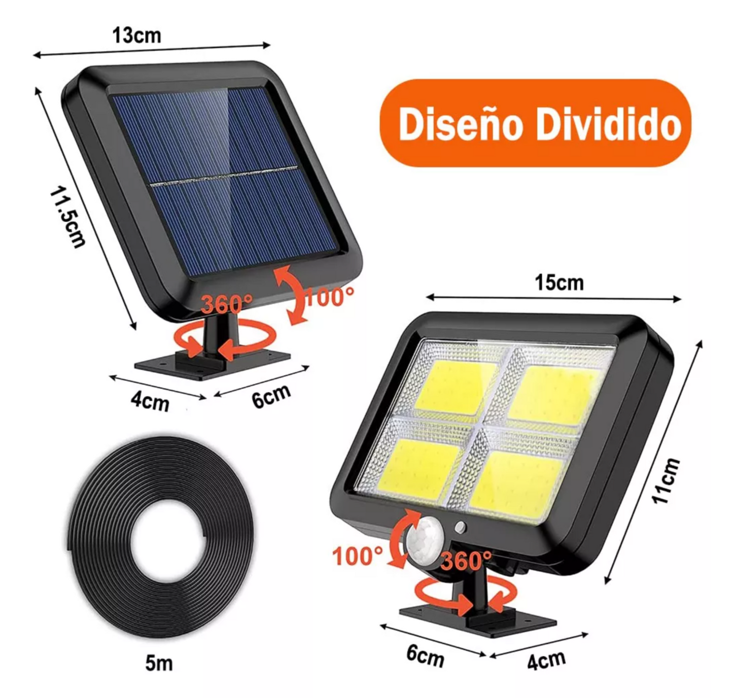 Lámpara Solar Para Pared Recargable Al Aire Libre Jardín De 128 Cob Con Sensor