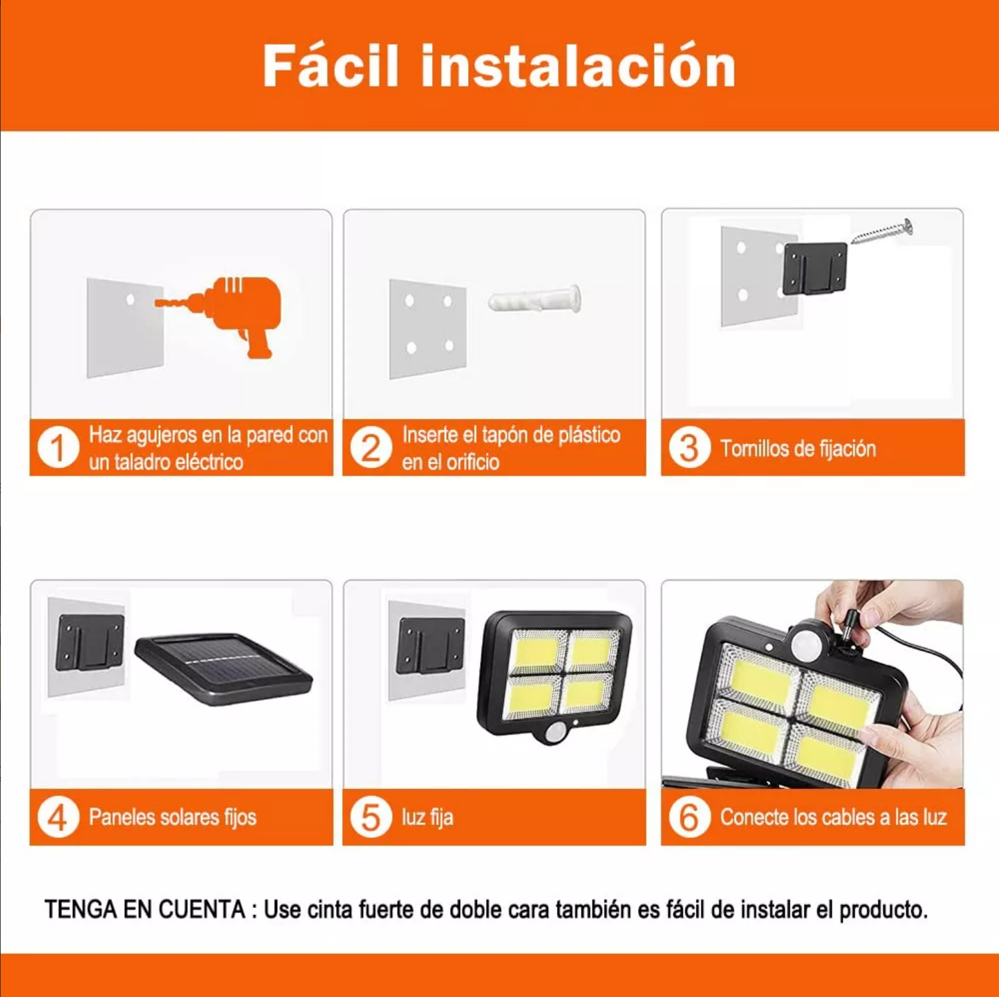 Lámpara Solar Para Pared Recargable Al Aire Libre Jardín De 128 Cob Con Sensor