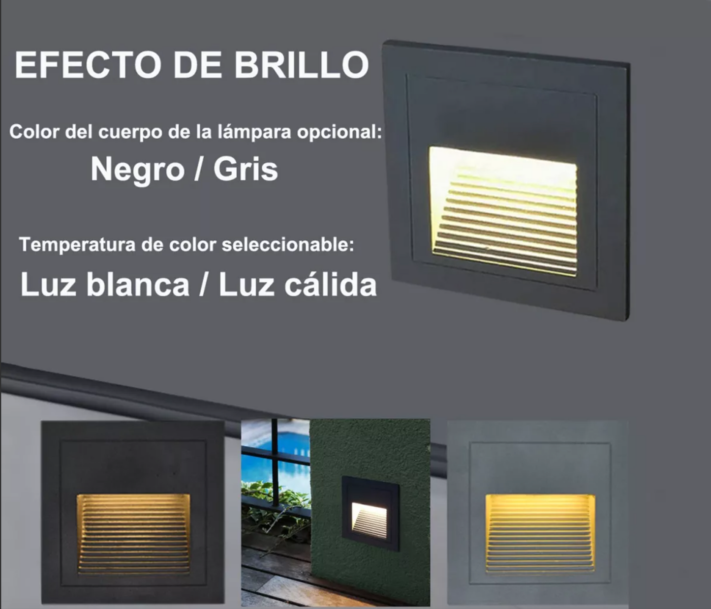 4lampara Led Escalera Pared Cortesía Empotrable Foco 3w Ip65