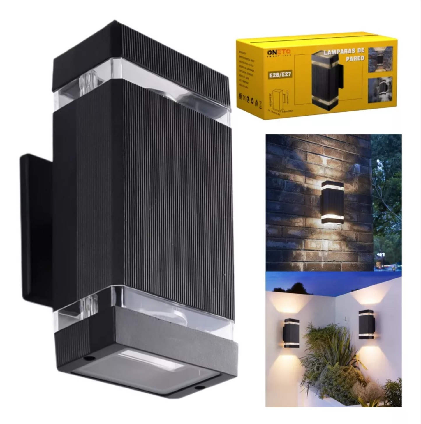 Lamparas De Pared Exterior Focos Led Moderna Luz Negra 2focs