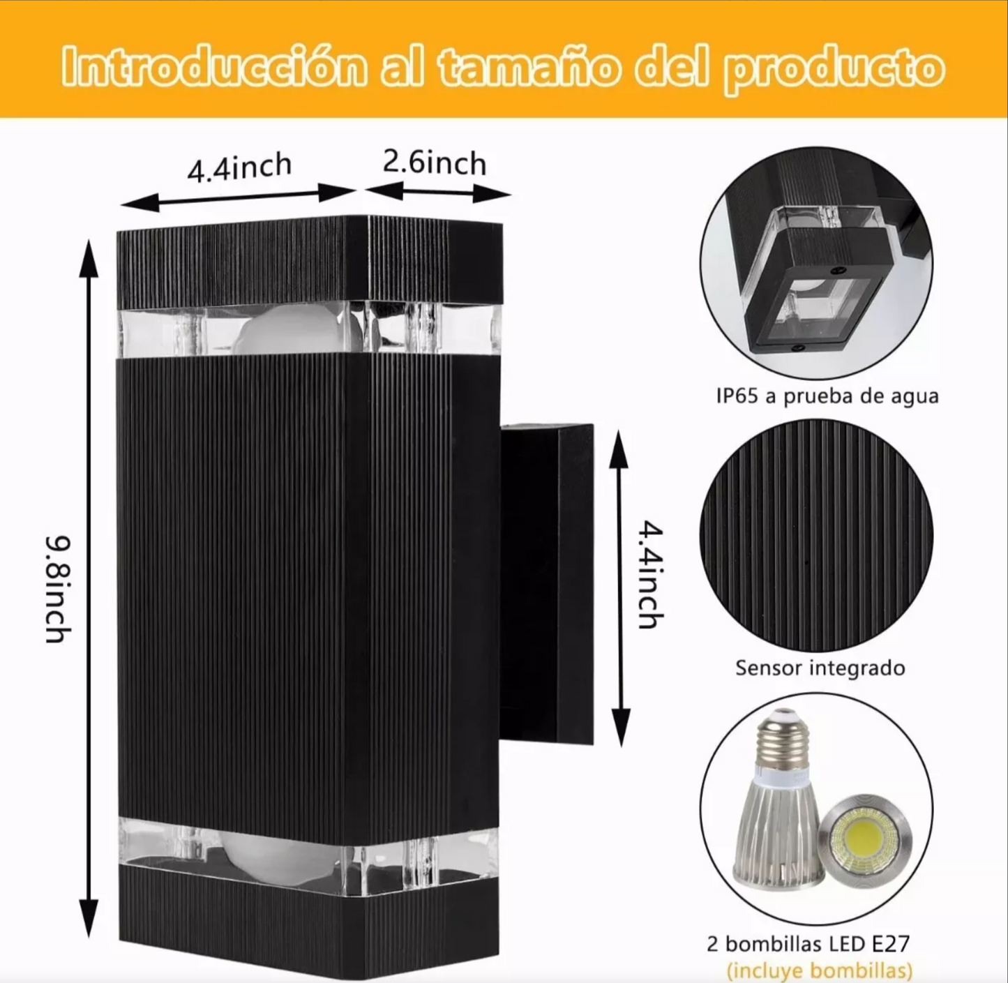 Lamparas De Pared Exterior Focos Led Moderna Luz Negra 2focs