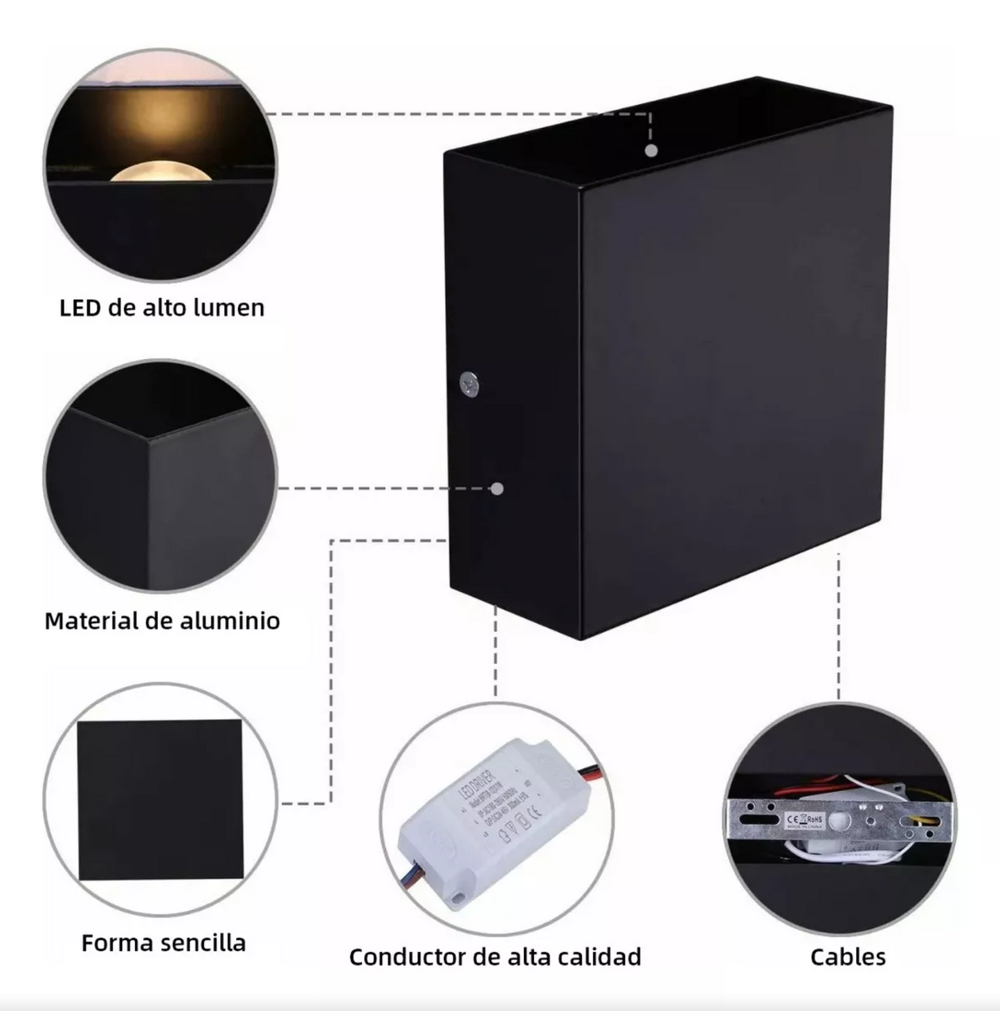 Lámpara Pared Arbotante Cubo Moderna Led6w Flotante Luz Spot Color Negro