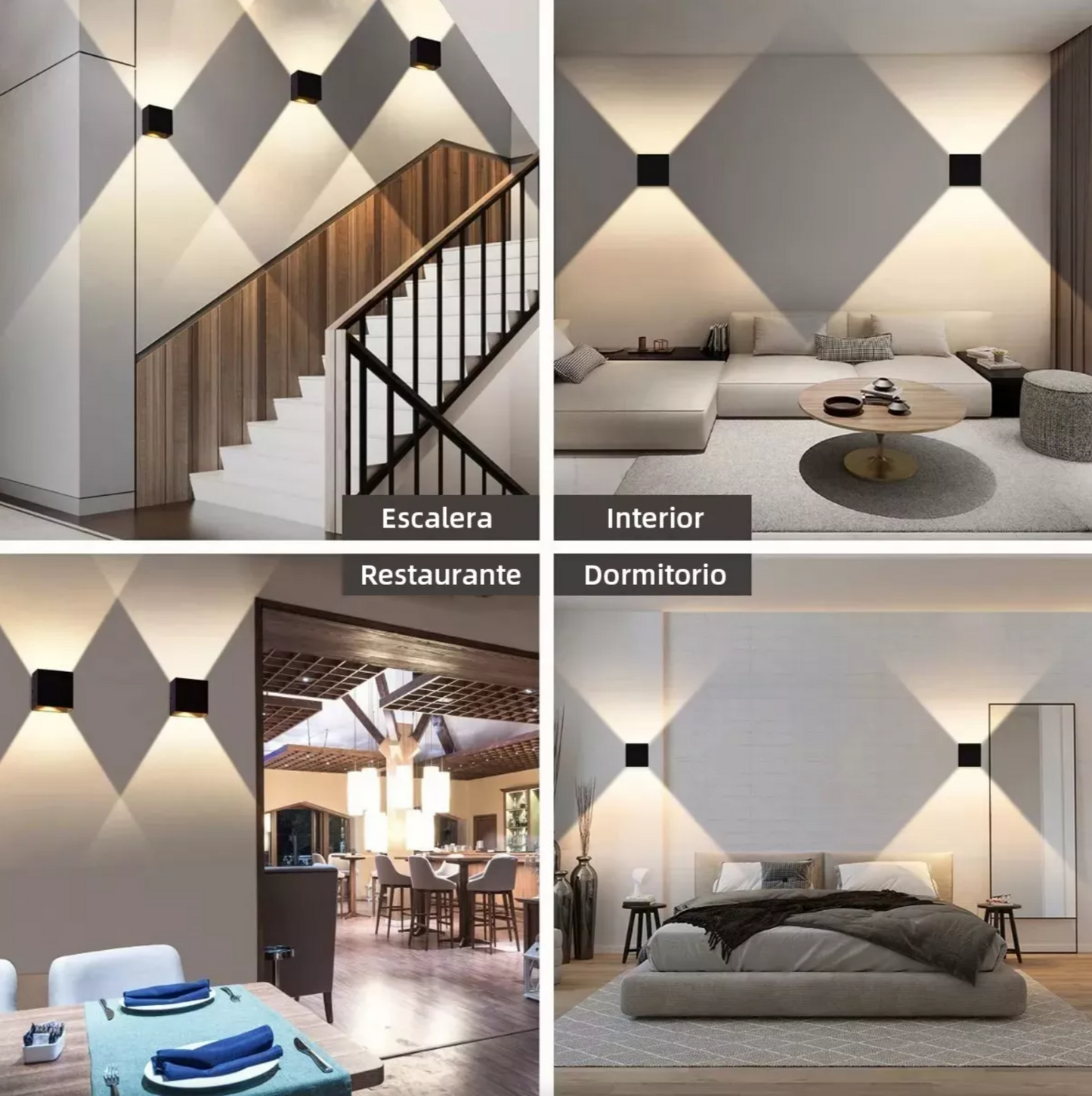 Lámpara Pared Arbotante Cubo Moderna Led6w Flotante Luz Spot Color Negro