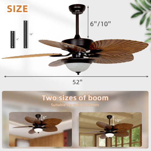 52 Inch Vintage Leaf Ceiling Fan with Lights