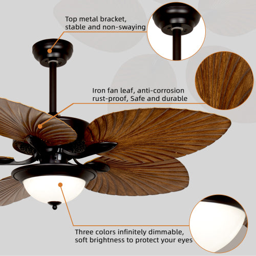 52 Inch Vintage Leaf Ceiling Fan with Lights