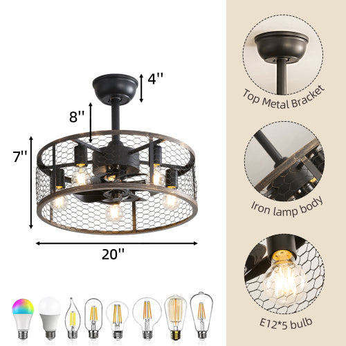 19.7In Classic Ceiling Fan with Light (Note:No warranty on bulbs)