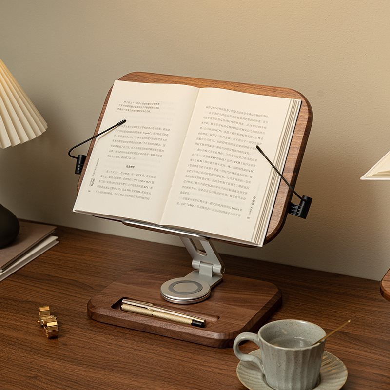 Rotating Lifting Black Walnut Aluminum Alloy Reading Bookshelf Notebook Stand