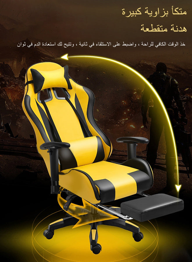 Silla para videojuegos, silla ajustable para ordenador, PC, oficina, cuero PU, respaldo alto, soporte de cintura, reposabrazos de elevación, reposacabezas, amarillo y negro