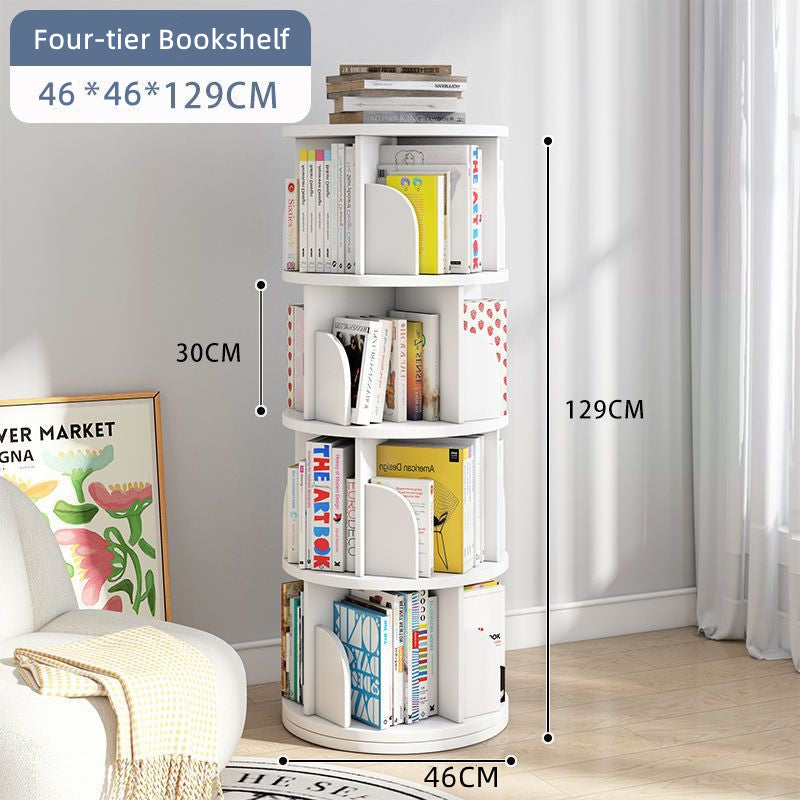 Bookshelf Four Layers Rotatable Bookcase White 46*46*129 CM