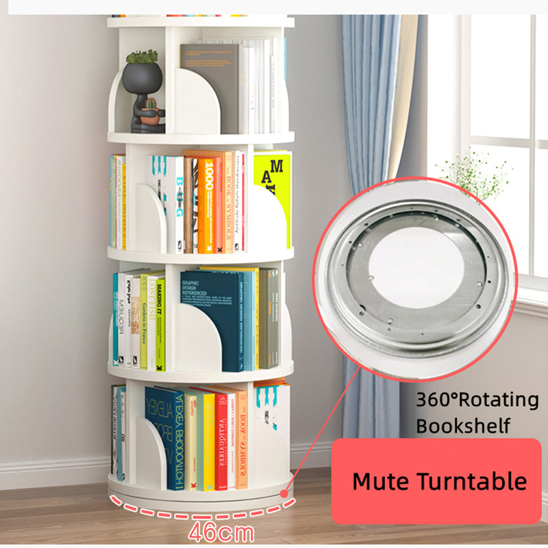 Bookshelf Four Layers Rotatable Bookcase White 46*46*129 CM