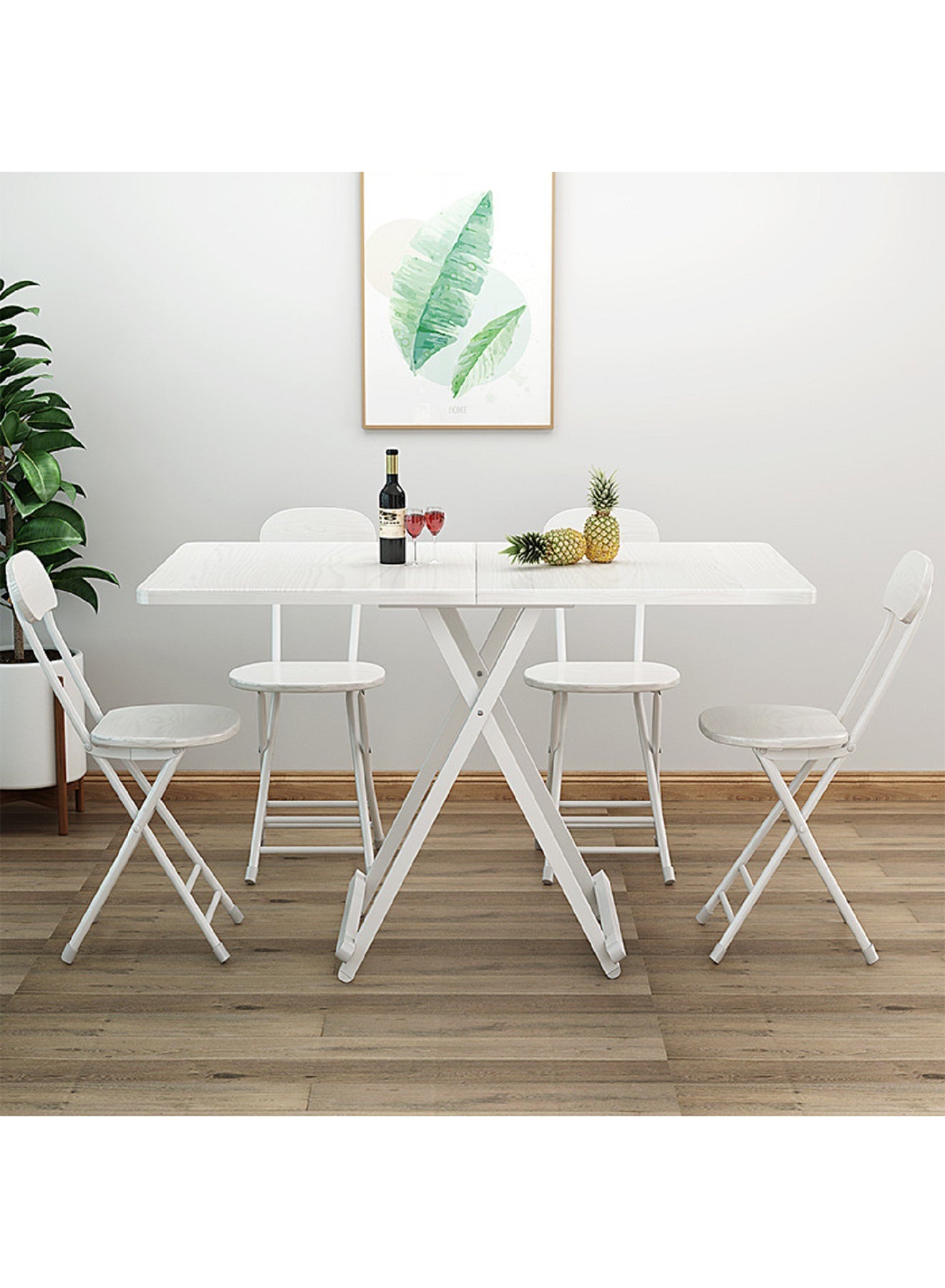 Juego de mesa y sillas de comedor plegable, 3 piezas, color blanco, 120 x 74 x 60 cm