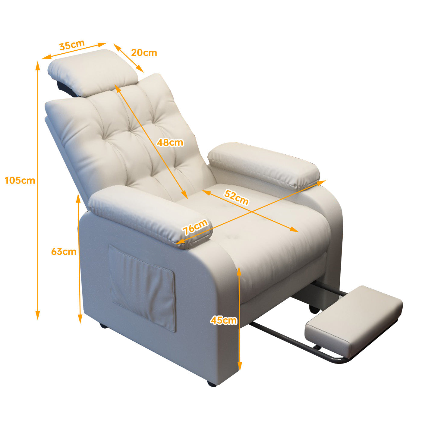 Jantens Sillón Reclinable Asiento Acolchado Tela Anti-agua para Sala De Estar Instalación Gratuita Sofá Individual Sillón Reclinable Sillón Reclinable Moderno Ajustable con Ruedas