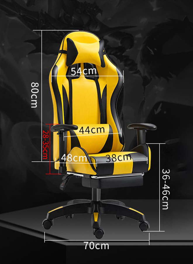 Silla para videojuegos, silla ajustable para ordenador, PC, oficina, cuero PU, respaldo alto, soporte de cintura, reposabrazos de elevación, reposacabezas, amarillo y negro