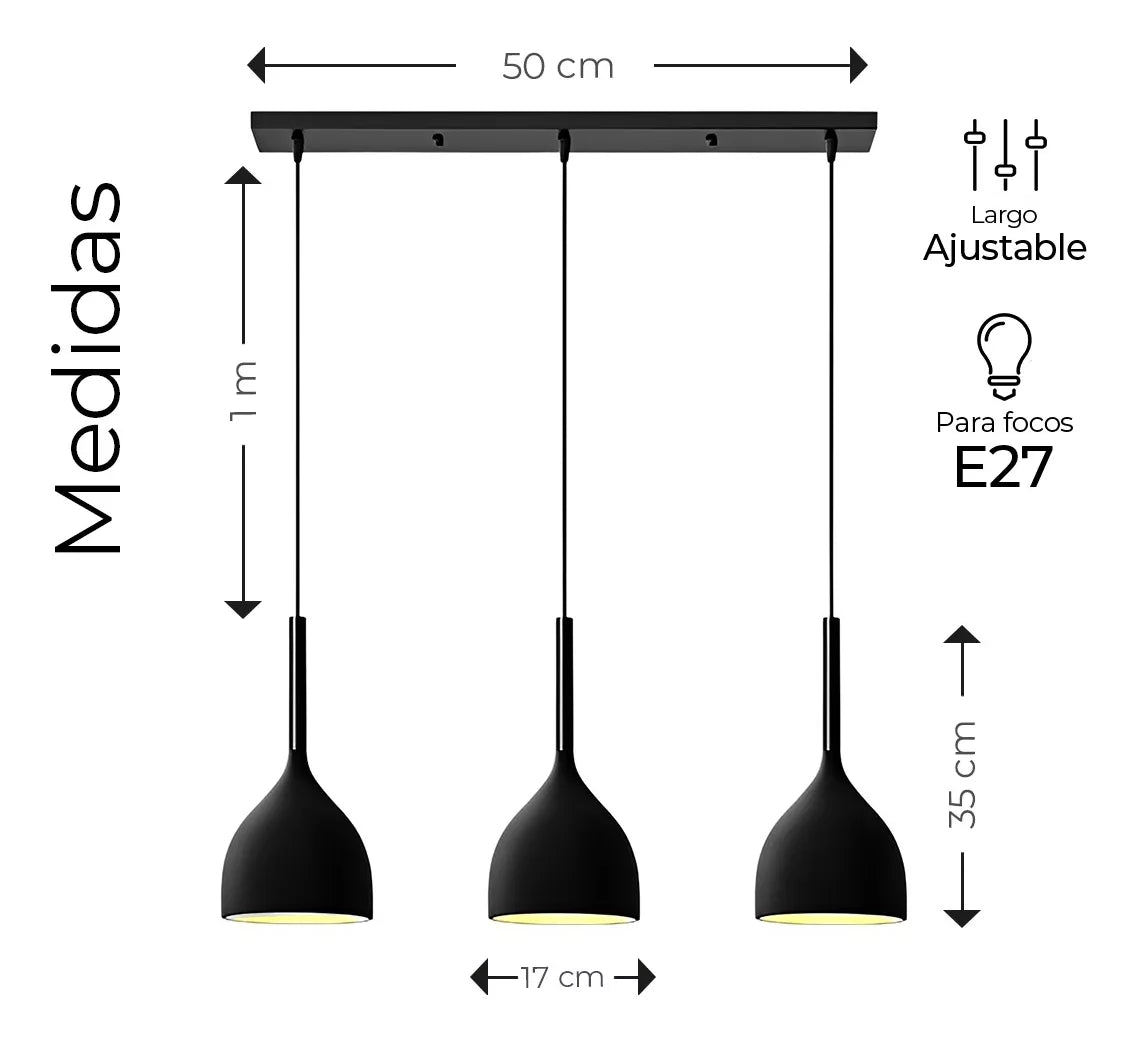 Lampara Colgante Moderna Candelabro 3 Cabezas Alt. Ajustable