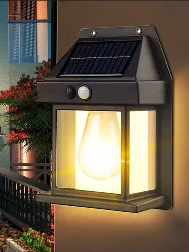 Farol Solar De Pared + Sensor Movimiento Luz Cálida Exterior Color Negro