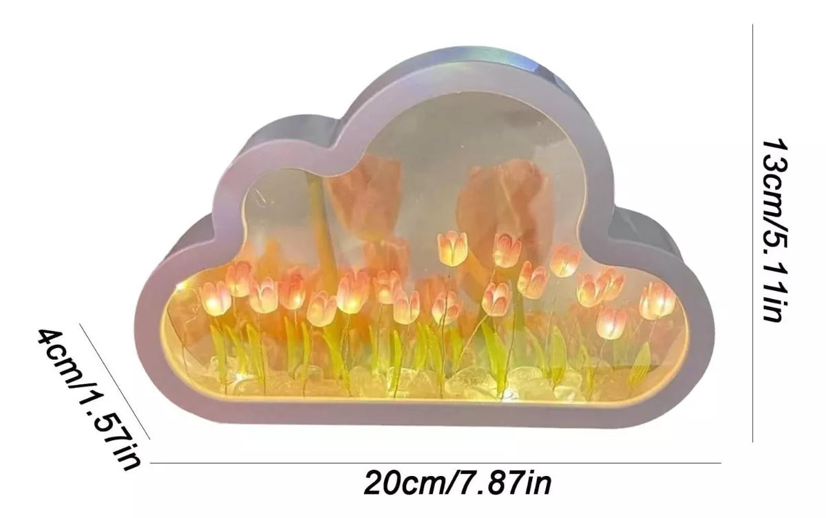 Luz Lámpara Noche Flor Tulipanes Nube Con Espejo Romántica