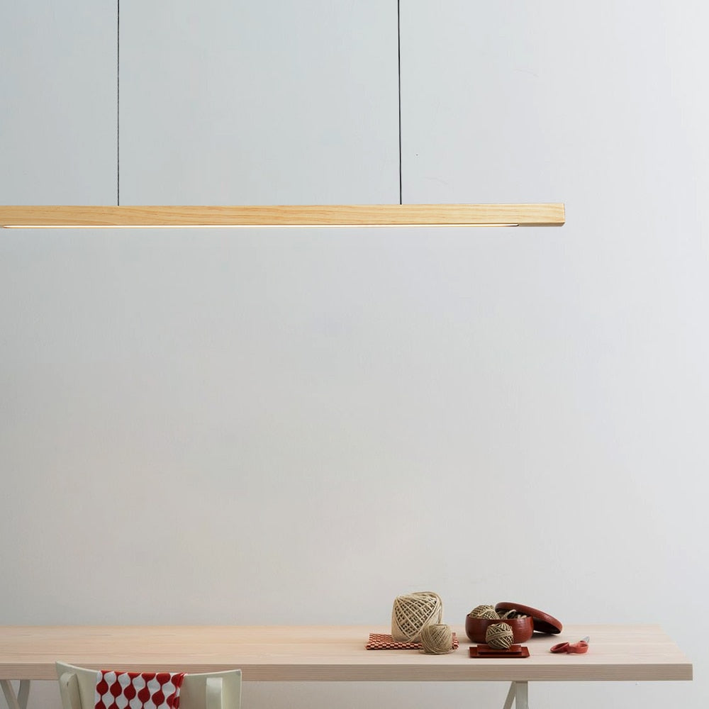 Lights of Scandinavia - Lind - Modern long hanging dining room pendant light ala Nordic style. Will also make a good fit for office areas, restaurants and bars. Pine wood or black walnut Use the included remote to change color temperature between cold, neutral and warm light.