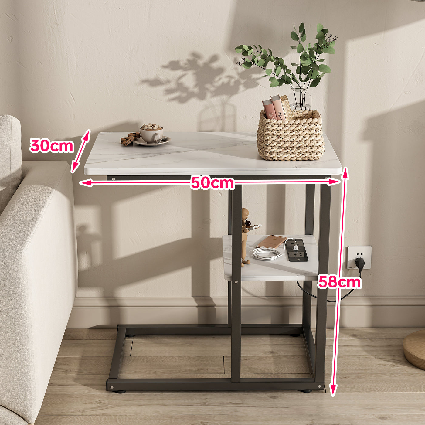 Coffee Table With Socket Side Table Tea Table With Marble Design