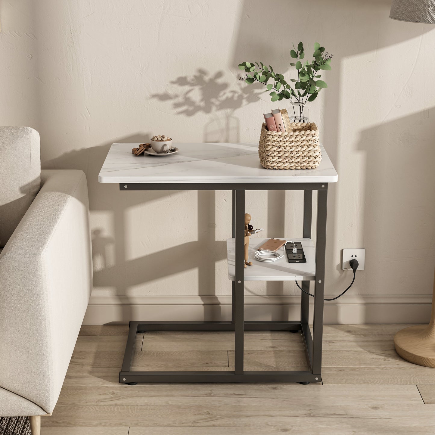 Coffee Table With Socket Side Table Tea Table With Marble Design