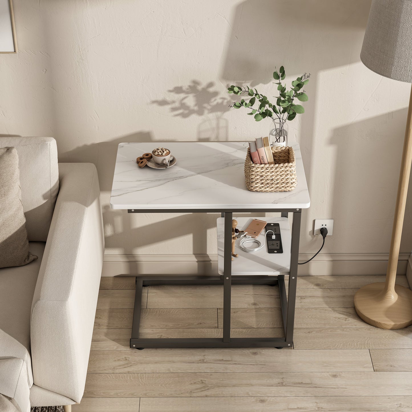 Coffee Table With Socket Side Table Tea Table With Marble Design