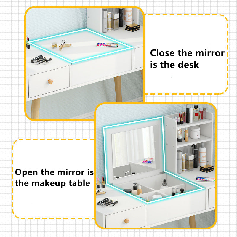 Dresser With Mirror Vanities Table Make Up Organizer Drawers White 80x40x75 CM