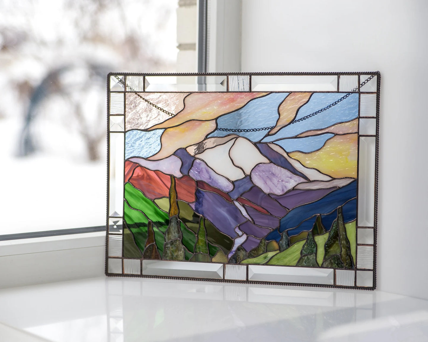 Mount Rainier stained glass window hangings