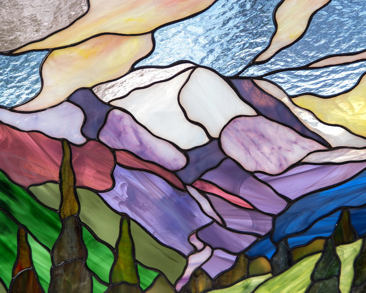 Mount Rainier stained glass window hangings