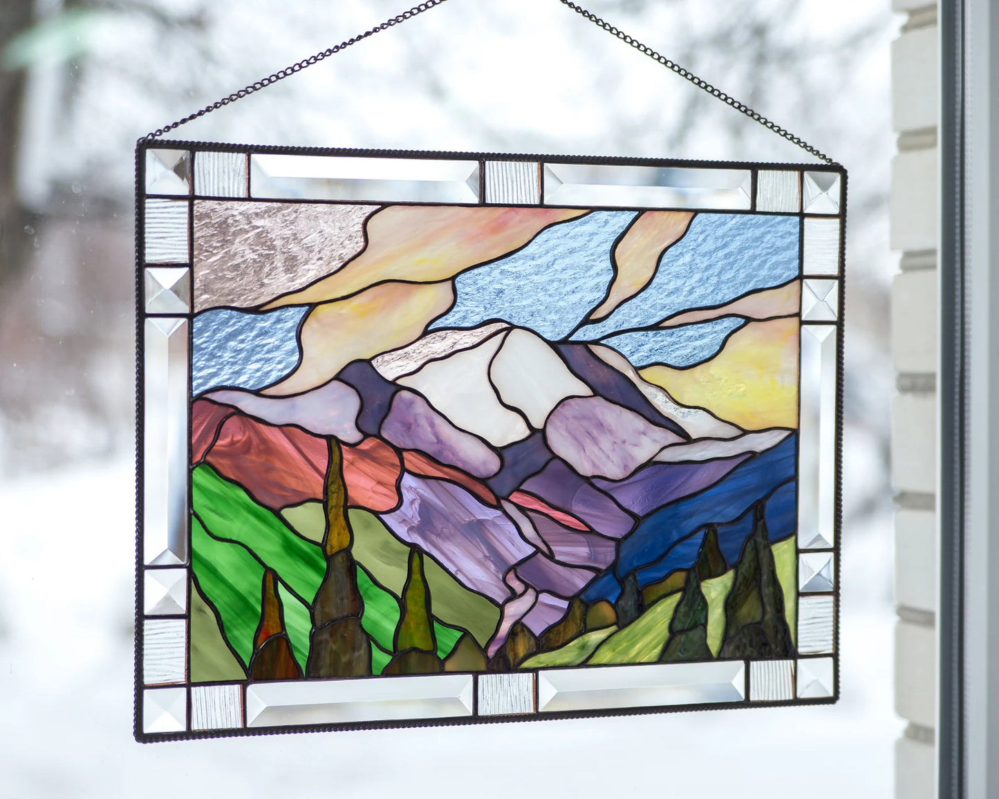 Mount Rainier stained glass window hangings