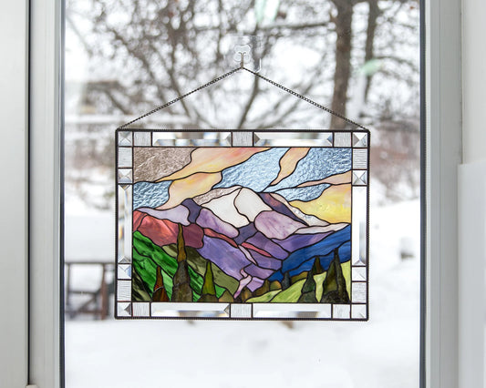 Mount Rainier stained glass window hangings