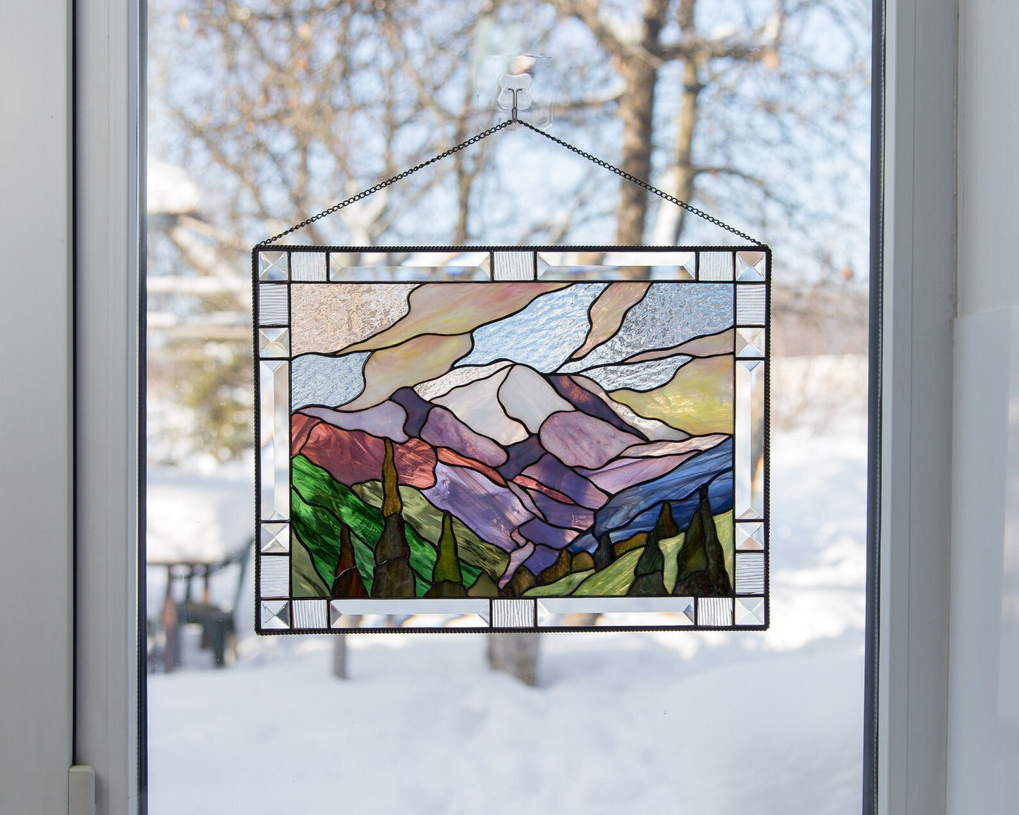 Mount Rainier stained glass window hangings