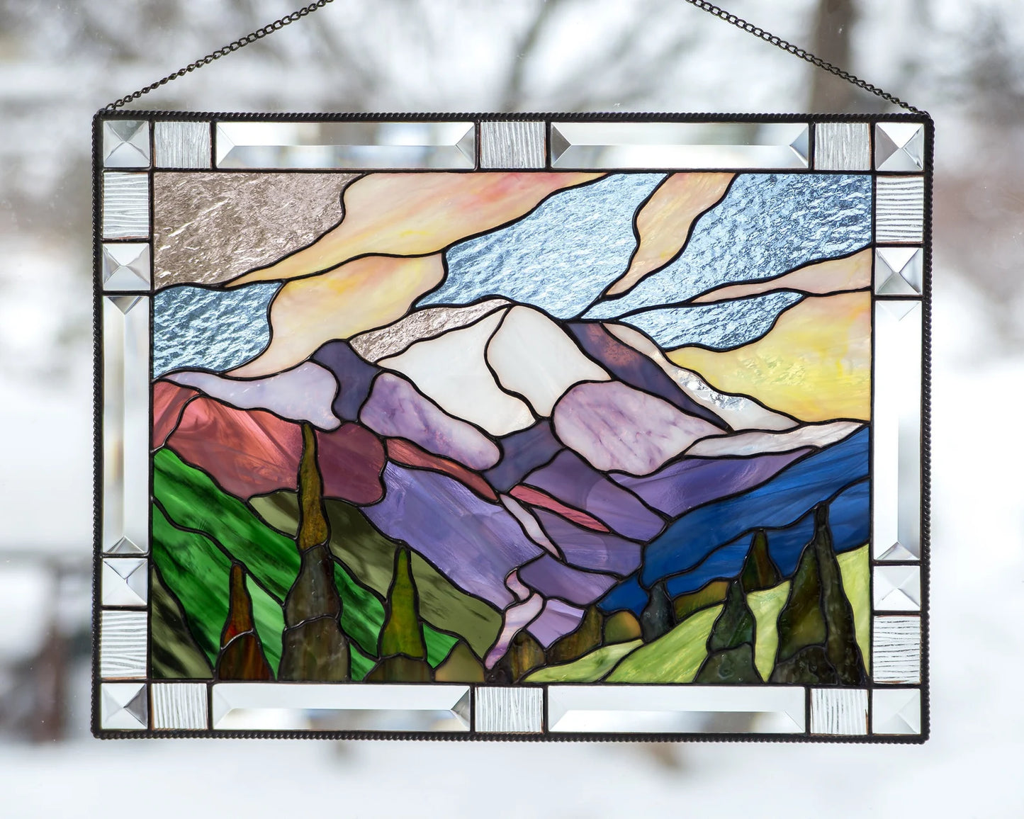 Mount Rainier stained glass window hangings