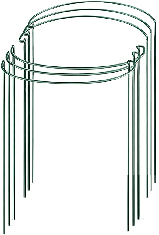 JOYSEUS 6 Pack Plant Support Stakes, Metal Garden Plant Stake, Green Half Round Plant Support Ring, Plant Cage, Plant Support for Peony, Tomato, Rose, Vine, Indoor Plants (9.4" Wide x 14.7" High)