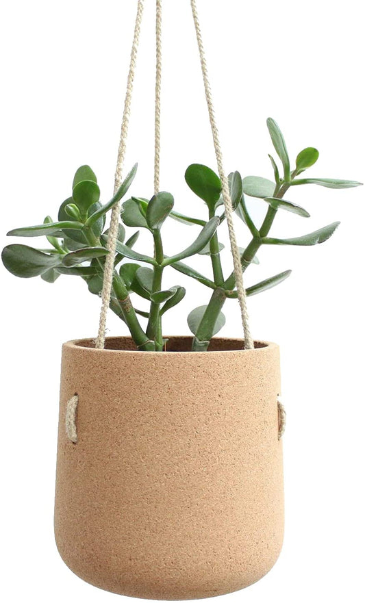 JOYSEUS Cork Hanging Planter Indoor, Natural 5 Inches Wall Hanging Plant Pot, Hanging Pots with Drainage Hole and Jute Rope for Small Plants, Cactus, Succulents, Herbs