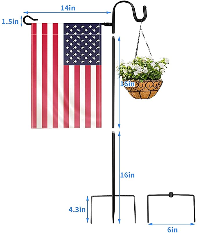 JOYSEUS Garden Flag Holder Stand and Shepherd Hook, 36 Inches with 1/2 Inch Thick Heavy Duty Garden Flag Stand, Rust Resistant Yard Flag Pole Holder for Flag, Lights and Plants(Without Solar Lights)