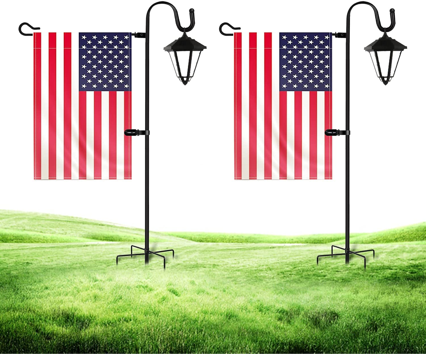 JOYSEUS Garden Flag Holder Stand and Shepherd Hook - 2 Pack - 36 Inch with 1/2 Inch Thick Heavy Duty Rust Resistant Flag Holder Stand for Flag, Solar Lights, and Wreath (Not Including Solar Lights)